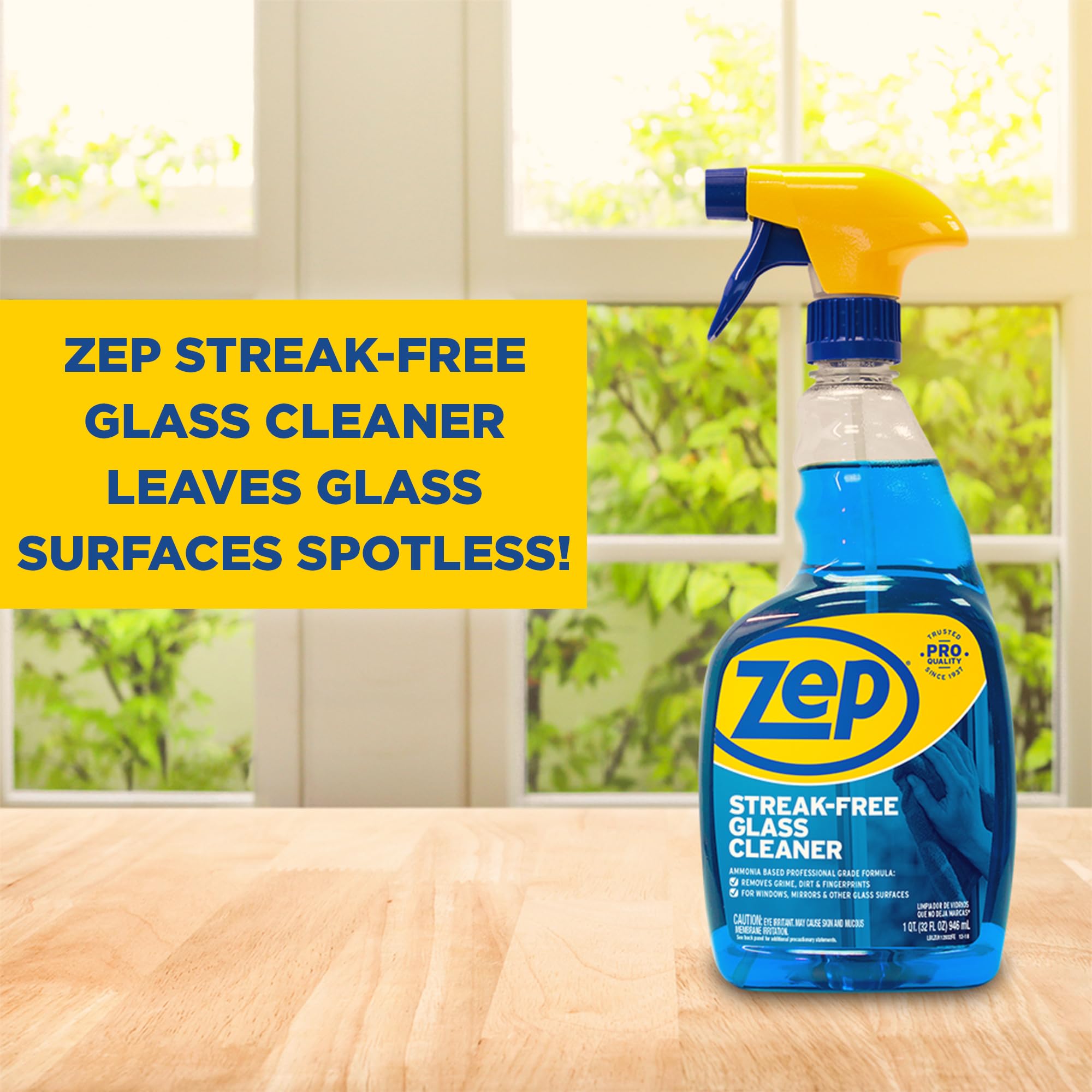 Zep Streak-Free Glass Cleaner - 32 Oz (Case of 4) ZU112032- Professional Grade Formula that Cleans Dirt, Fingerprints, Grime, Smoke Haze, and Toothpaste on Windows, Mirrors, and Other Glass Surfaces