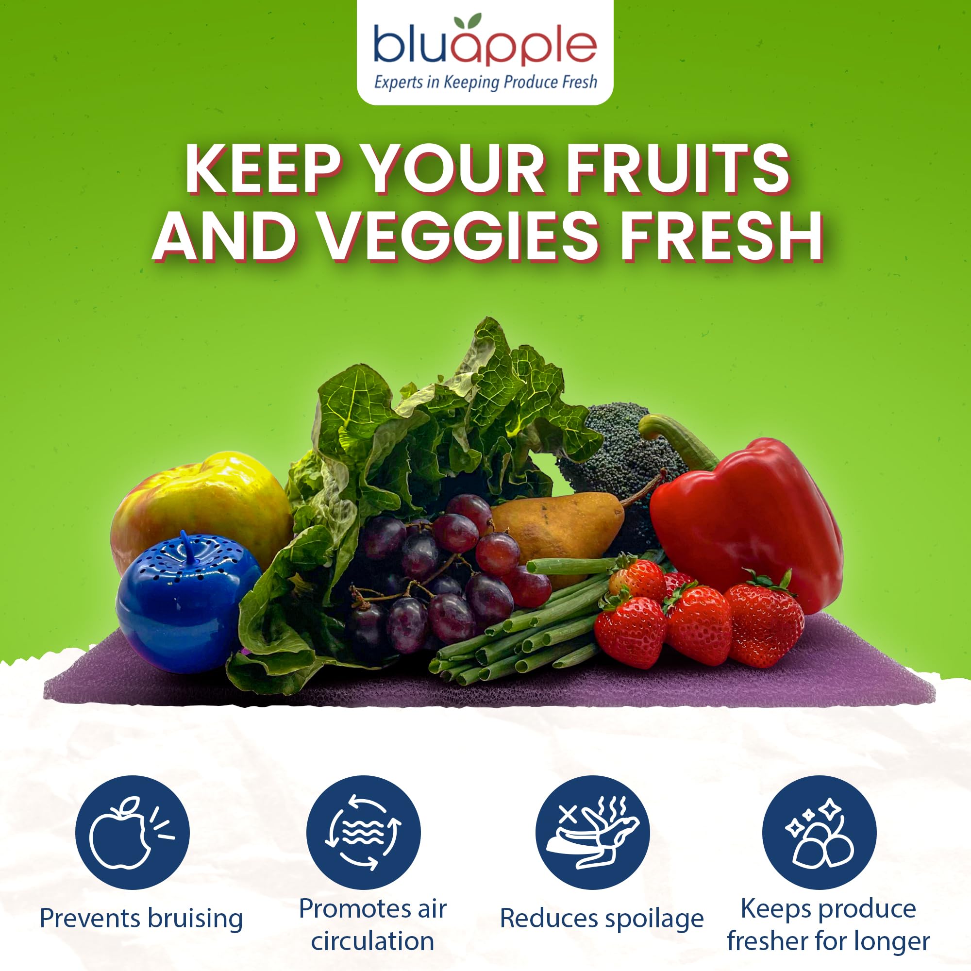 Bluapple FreshMats, Refrigerator Bin Liner, Fridge Drawer Mats, Crisper Life Extender Liner Keeps Produce Fresh Longer, Anti-Bruising, for Air Circulation, Washable & Reusable (4-Mats, 12x15, Black)