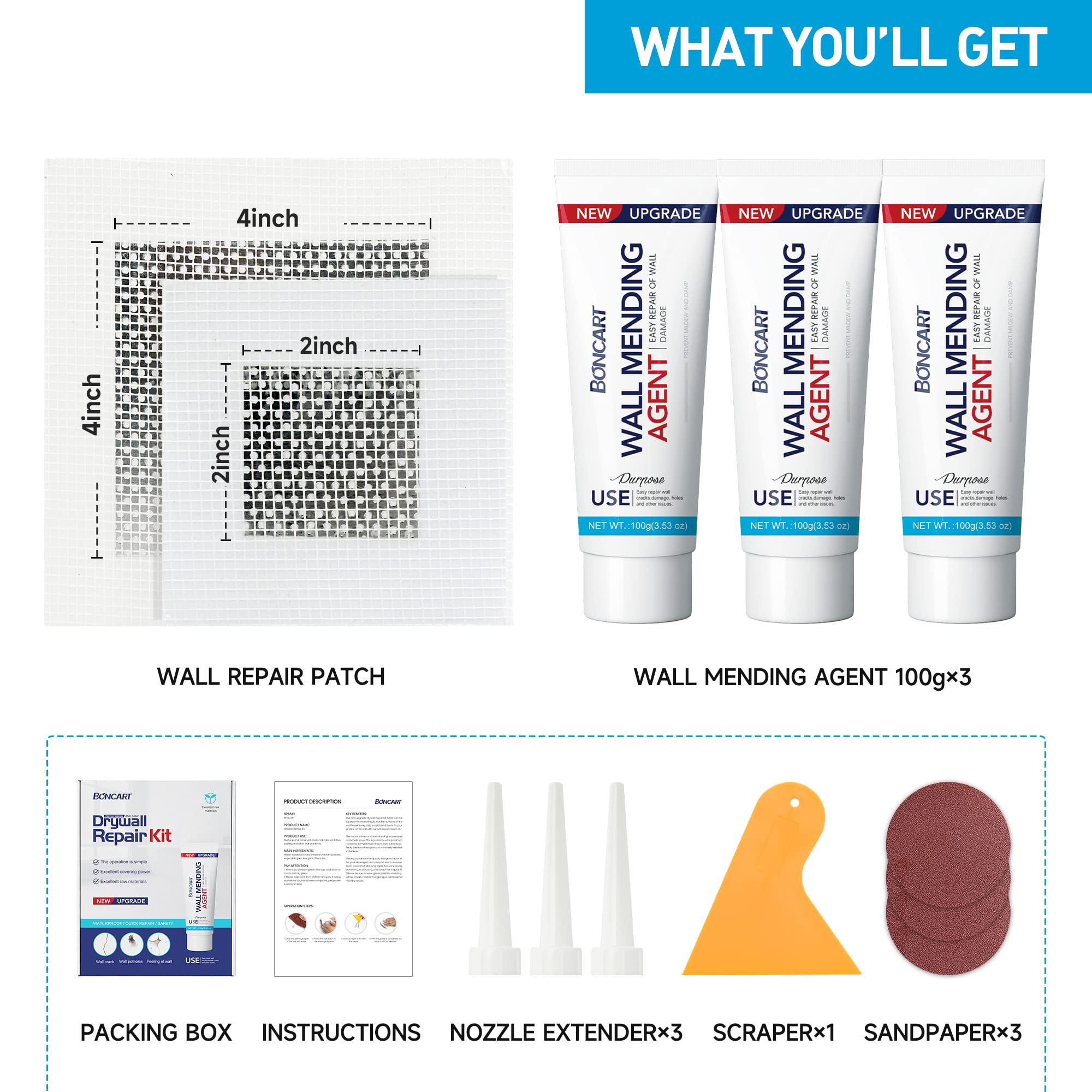BONCART Spackle Wall Repair Kit,Drywall Repair kit,Wall Mending Agent Putty with Scraper,Plaster Wall Repair Paste for Wall Crack/Nail Hole/Graffiti,Wall Surface
