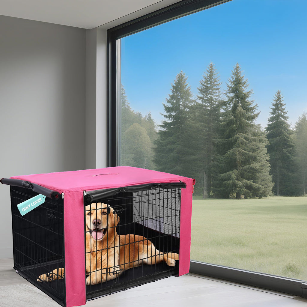 HiCaptain Dog Crate Cover 24.0" L x 18.0" W x 20.0" H with Breathable Mesh, Durable Heavy Duty Kennel Cover, Dual Zippered Panels, Windproof Waterproof UV-Resistant(Beige)
