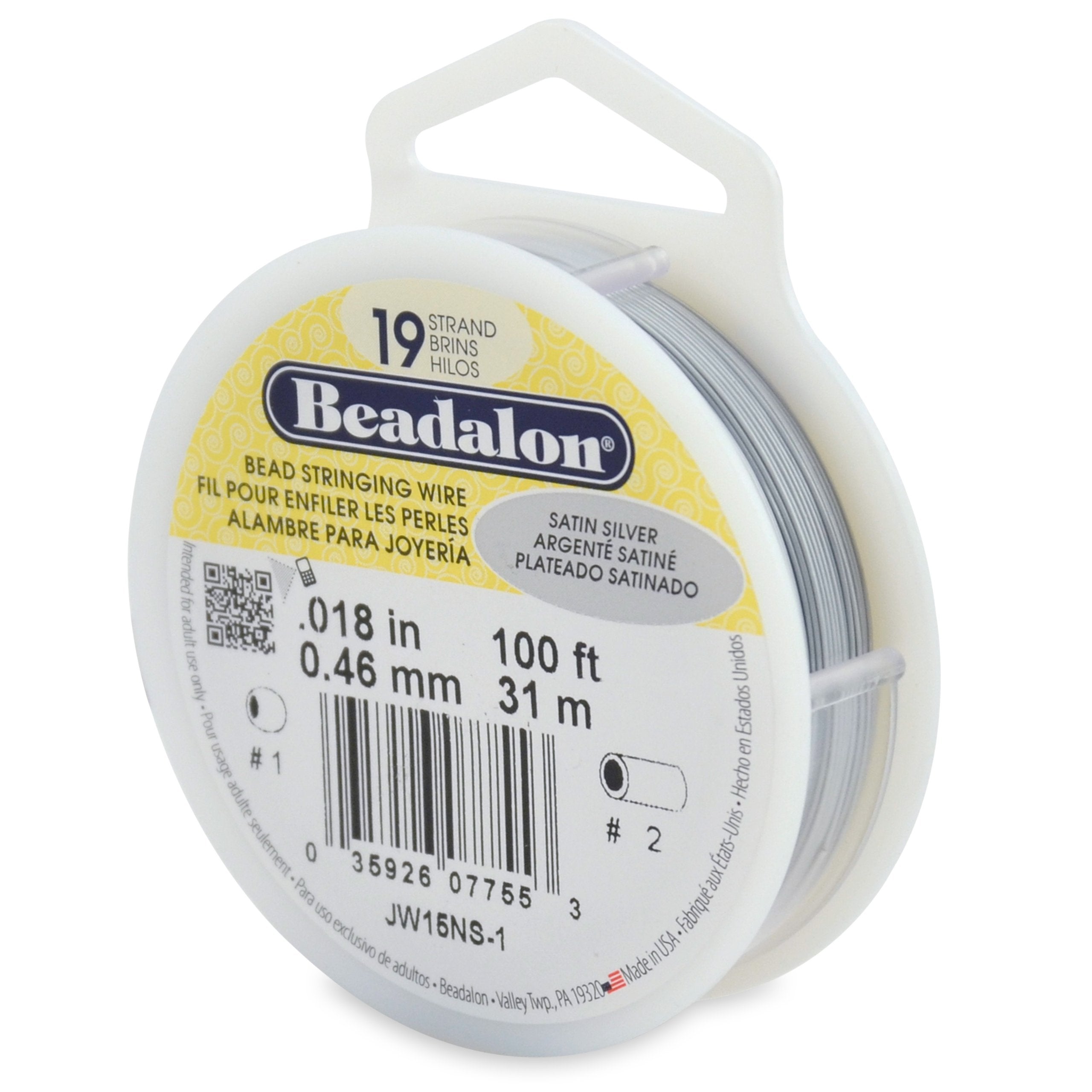 Beadalon 19 Strand Stainless Steel Bead Stringing Wire, .010 in / 0.25 mm, Bright, 100 ft / 31 m