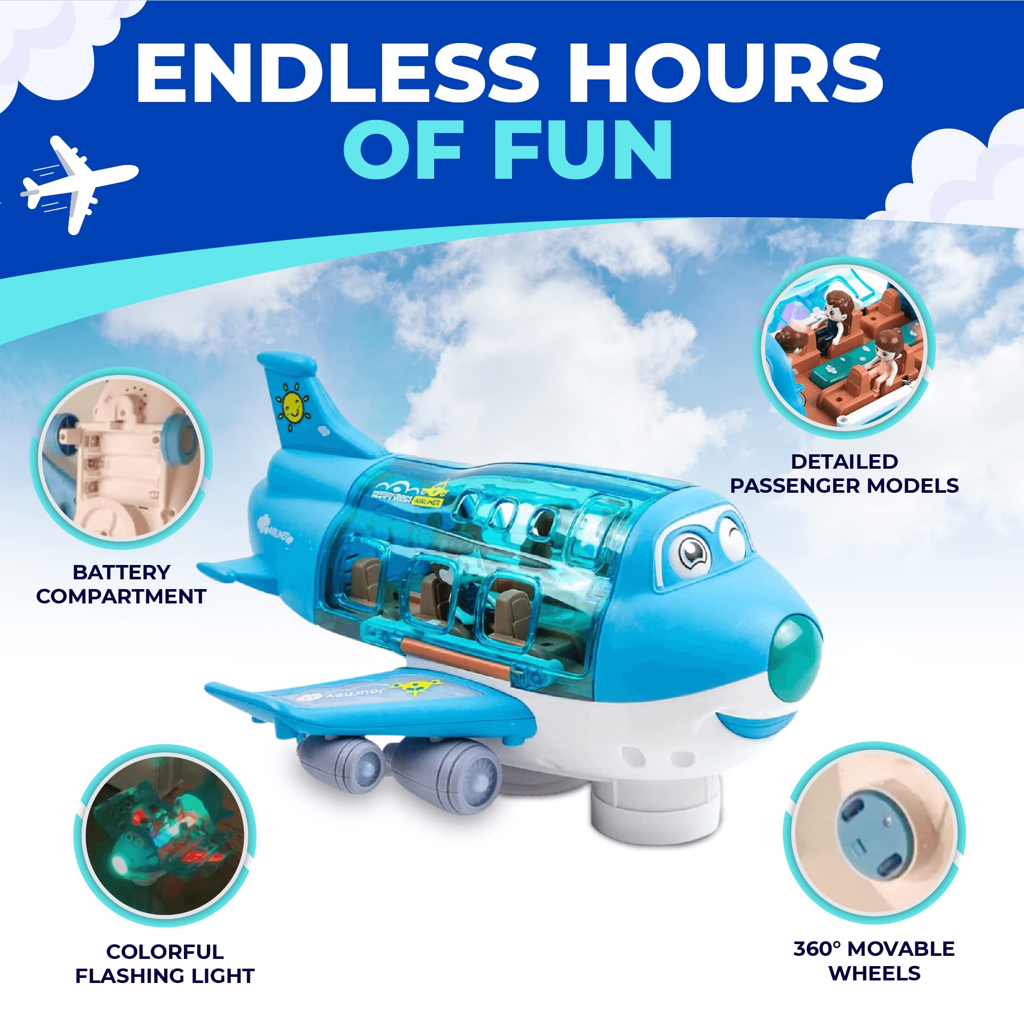Toysery Airbus A380 Toy Airplane for Kids, Large Bump and Go Airplane Toy with LED Lights, Real Sounds & Propeller, Battery Powered Electric Plane Toy for Toddlers Boys & Girls Ages 3-12