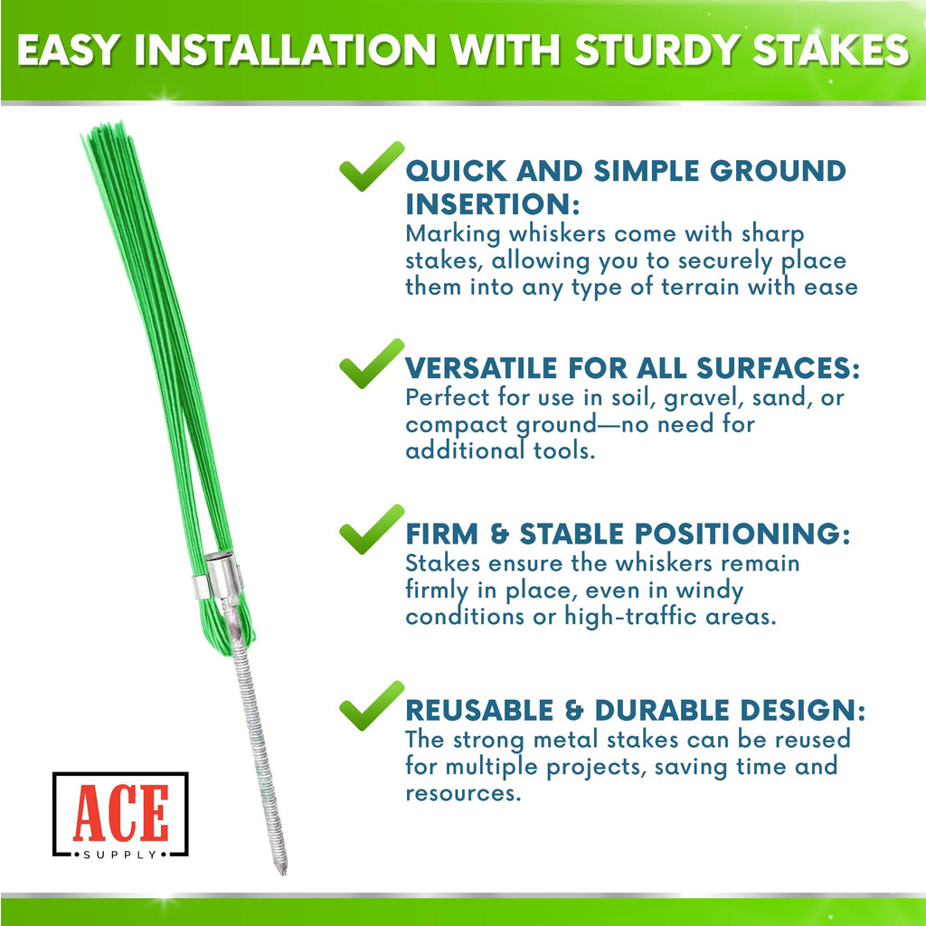 Blue Marking Whiskers With Stakes - 25 Pack - Durable Marking Whisker Set - Use Survey Whiskers As Ground Markers, Construction Markers, Or Trail Markers