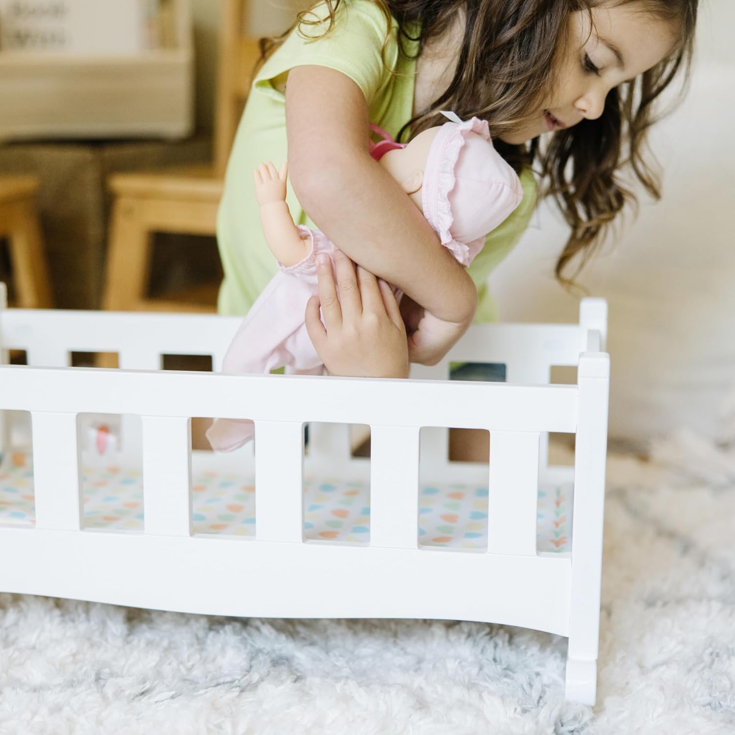 Melissa & Doug Wooden Play Cradle for Dolls - Baby Doll Crib and Baby Doll Bed with Mattress, Doll Accessories for Pretend Play and Stuffed Animals, Ages 3+
