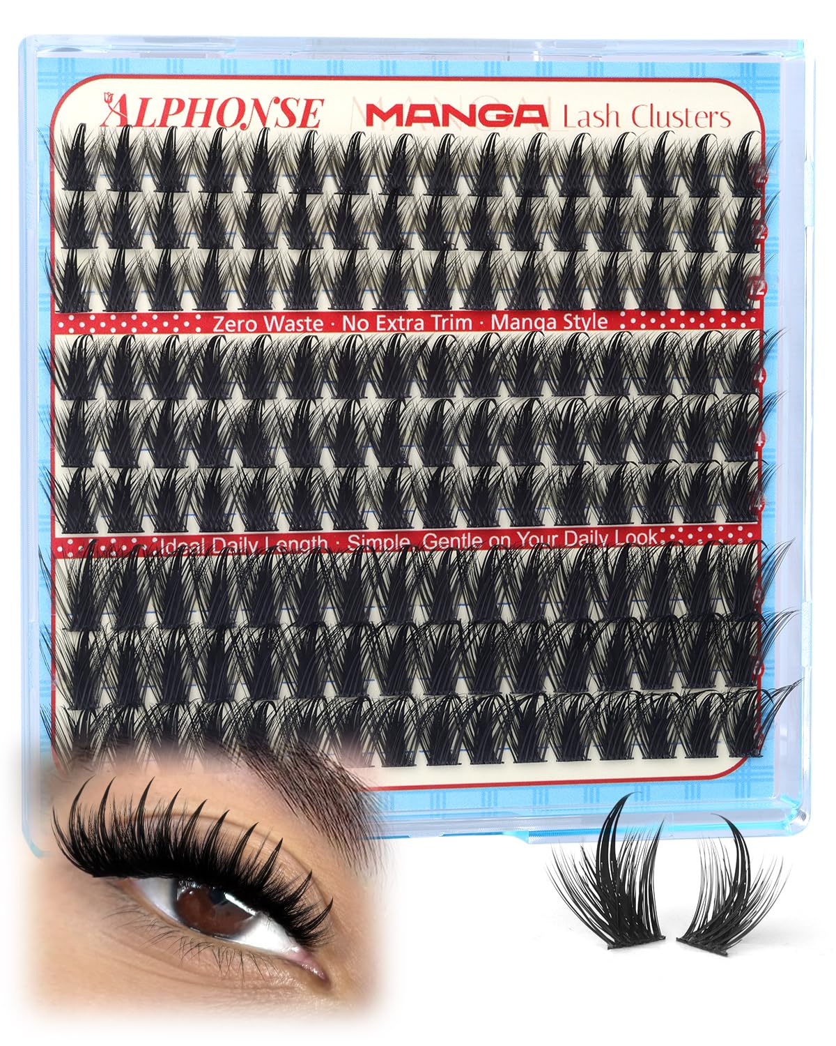 ALPHONSE Lash Clusters Manga Cluster Eyelash Extensions Wispy C Curly Individual Lashes Anime Eyelash Clusters 12-16mm Lash Extension Spiky Cluster Lashes DIY Eyelash Extensions 144 PCS Fairy Lashes