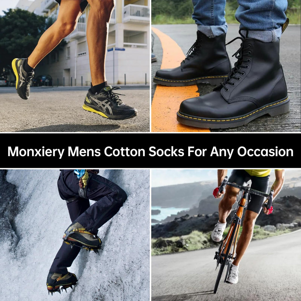 Monxiery Mens Cotton Moisture Wicking Cushioned Crew Socks, Athletic Performance Work socks