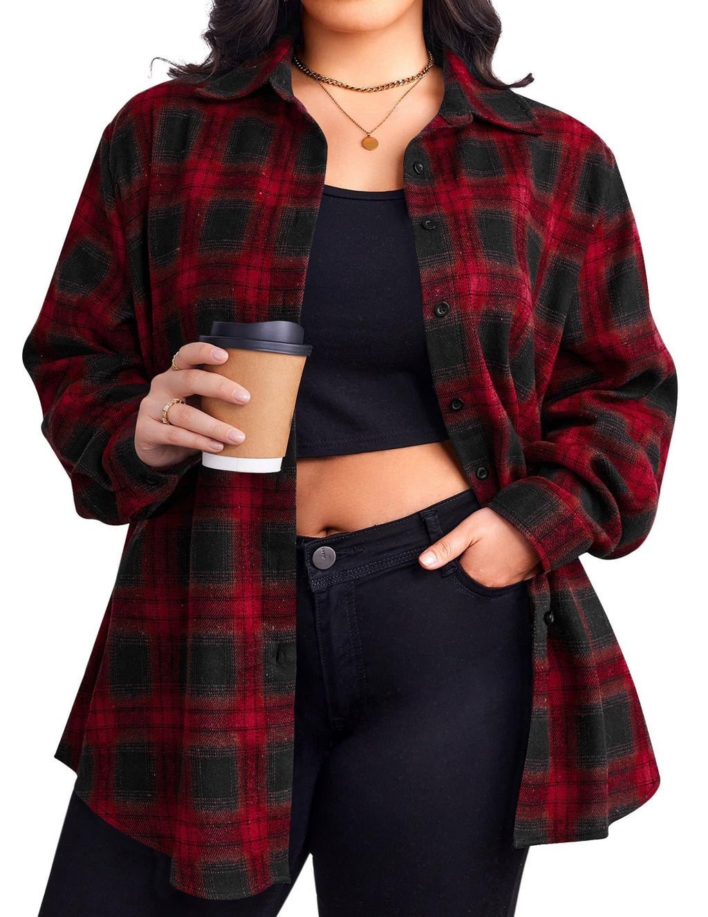 Zeagoo Womens Plus Size Flannel Shirts Plaid Shirts Long Sleeves Casual Button Down Collared Shacket Tops