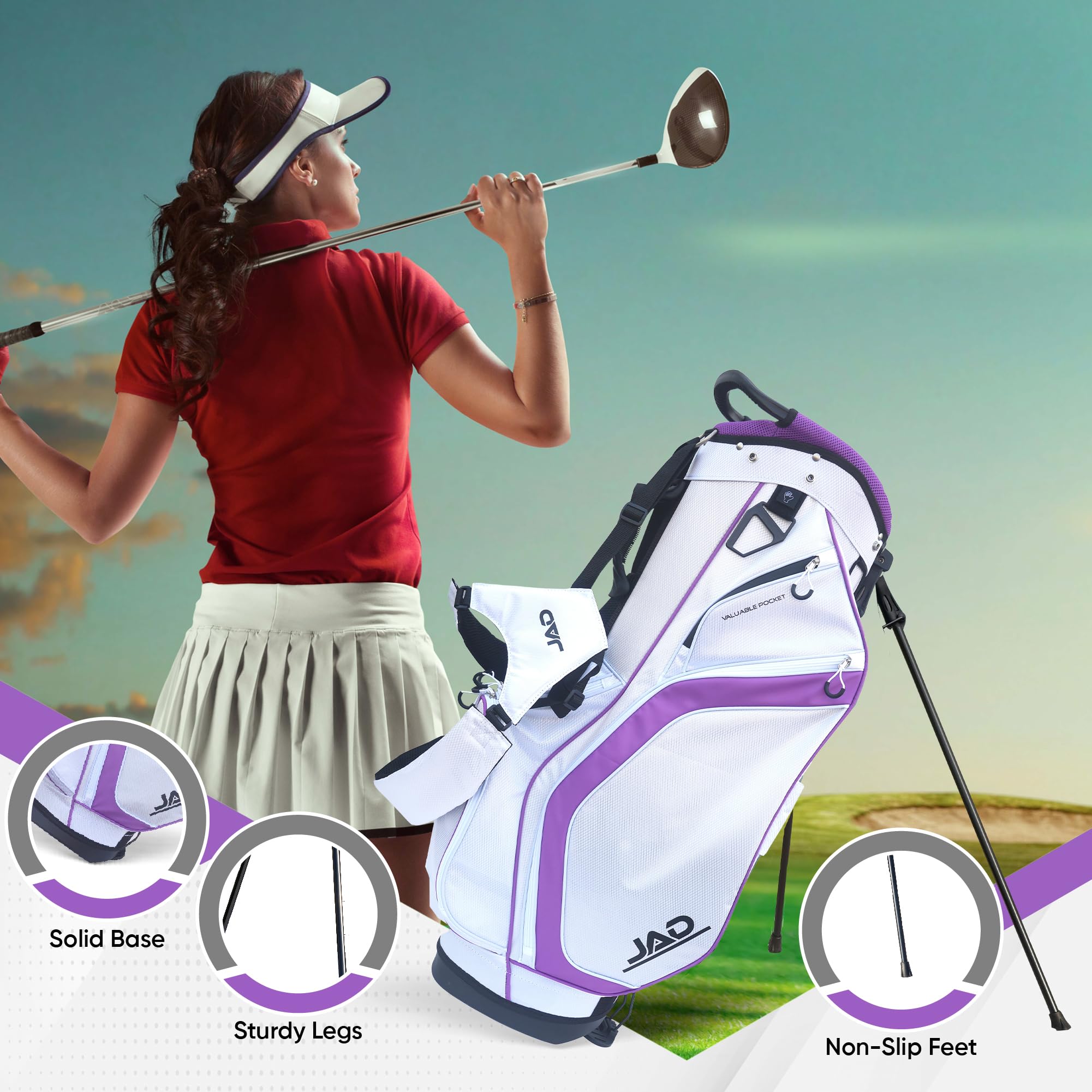 JAD Lightweight Womens Golf Bag, Golf Stand Bag for Women/Ladies, 14-Way Top Dividers, Ultra Lightweight, Large Pockets for Accessories, Durable Water Resistant