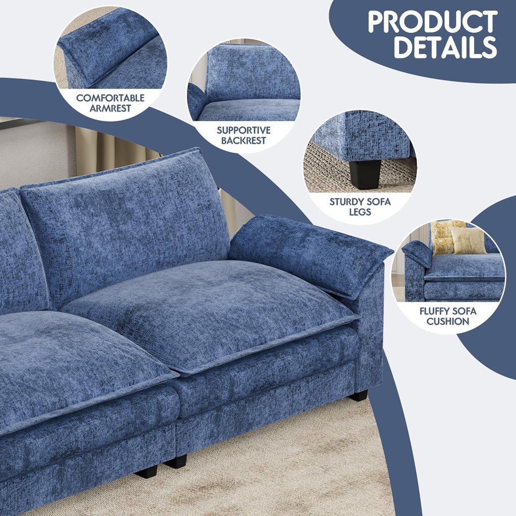 Homall 80" Modular Sectional Sofa, Loveseat Sofa Couch with Double-Layer Cushion, DIY Combination Chenille Deep 2-Seat Cloud Couch for Living Room, Apartment (Bright Grey, Loveseat Sofa)
