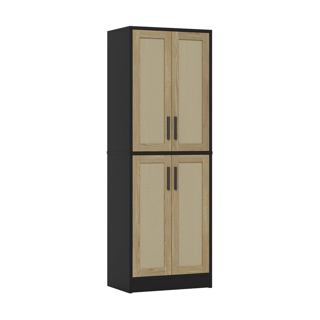 Pantry - Kitchen Pantry Cabinet with 4 Doors and Adjustable Shelves, Tall Black Cabinet Freestanding Storage Cupboard for Dining Room Living Room, Laundry, Bathroom (Black)