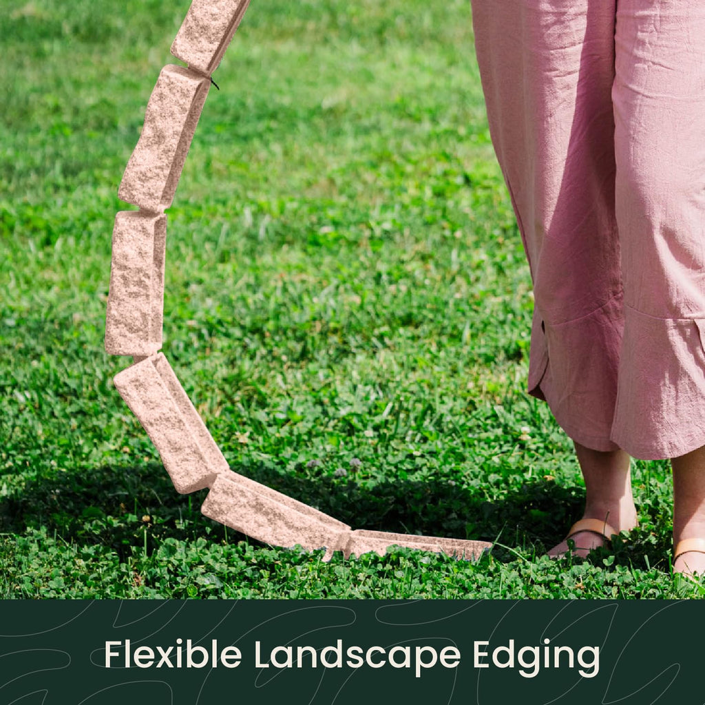 Beuta Landscape Edging | Garden Edging Border | Faux Stone Bricks for Lawn edging, Flower beds, Pathways & Yard Edging– 1 Pack | Each Section Has 6 Bricks 48"L x 4"W x 2.25"H | 3 Spikes |Cobblestone
