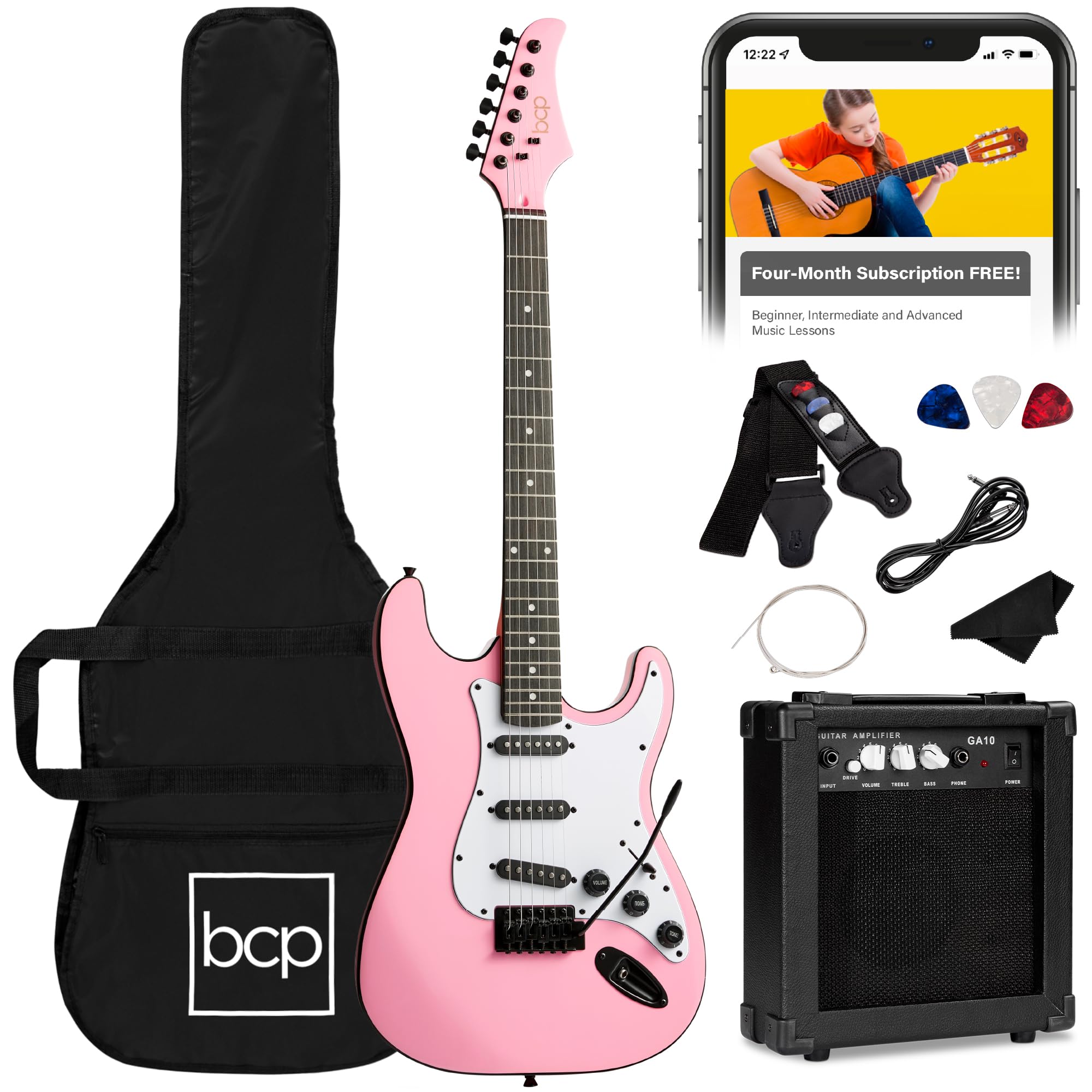 Best Choice Products 39in Full Size Beginner Electric Guitar Starter Kit w/Case, Strap, 10W Amp, Strings, Pick, Tremolo Bar - 3 Color Sunburst