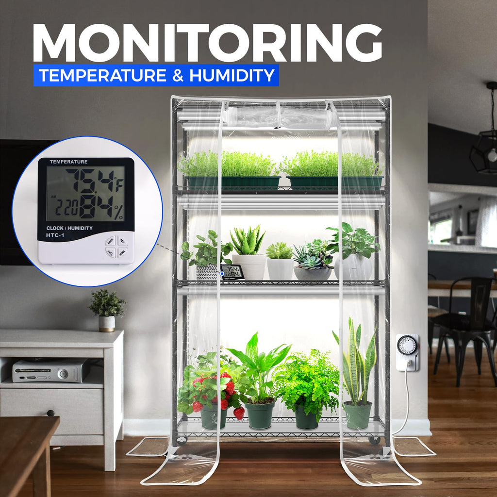 Barrina Indoor Greenhouse with Grow Light, with 40W Seed Starting LED Indoor Plant Light, Portable Mini Greenhouse with Timer for Seed Starter Tray, Seedling, Sprouting, Microgreens, 23x23x23IN