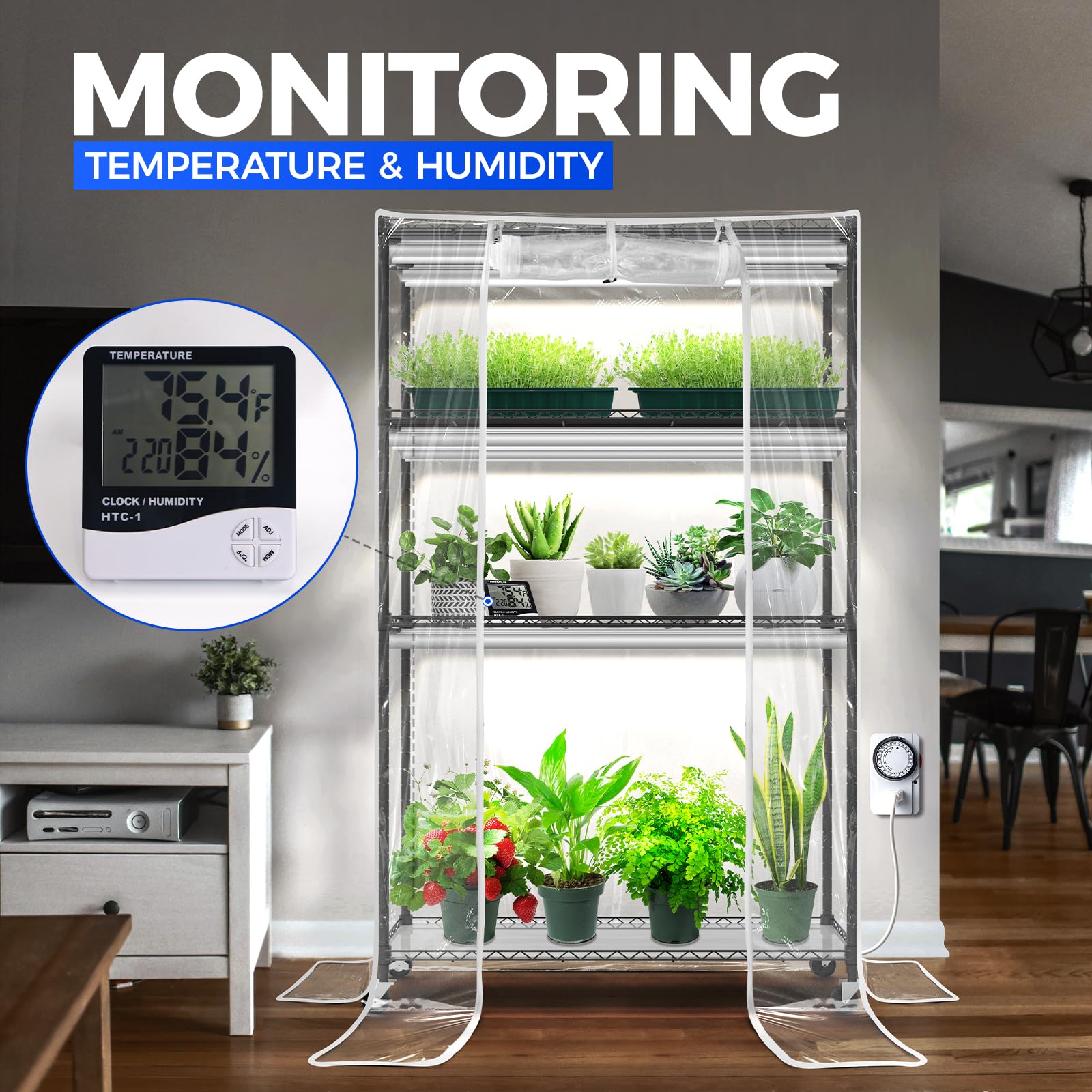 Barrina Indoor Greenhouse with Grow Light, with 40W Seed Starting LED Indoor Plant Light, Portable Mini Greenhouse with Timer for Seed Starter Tray, Seedling, Sprouting, Microgreens, 23x23x23IN