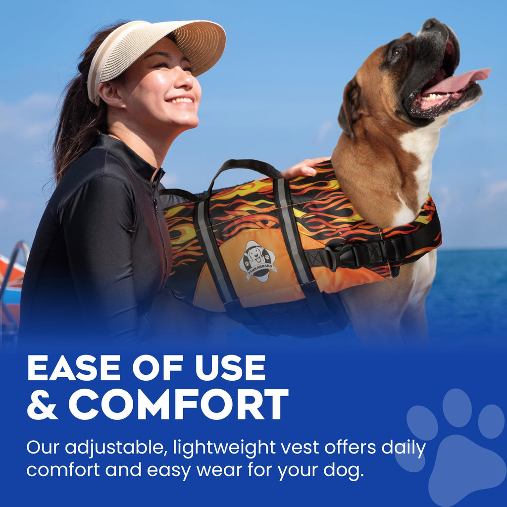 Dog Life Jacket — Premium Swim Vest with SafeChin Anti-Choke Collar | PAWS Aboard Blue & Yellow | RapidLift Rescue Handle, D-Ring, Reflective Trim | Boating, Kayaking, Pool | XX-Small (Under 6 lbs)