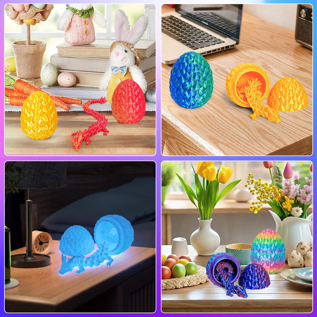 Easter Basket Stuffers 3D Printed Dragon Eggs with Dragon Inside Surprise Mystery Easter Egg Fidget Toy, Articulated Crystal Toys for Kid Easter Egg Hunt Party Favors (1PCS)