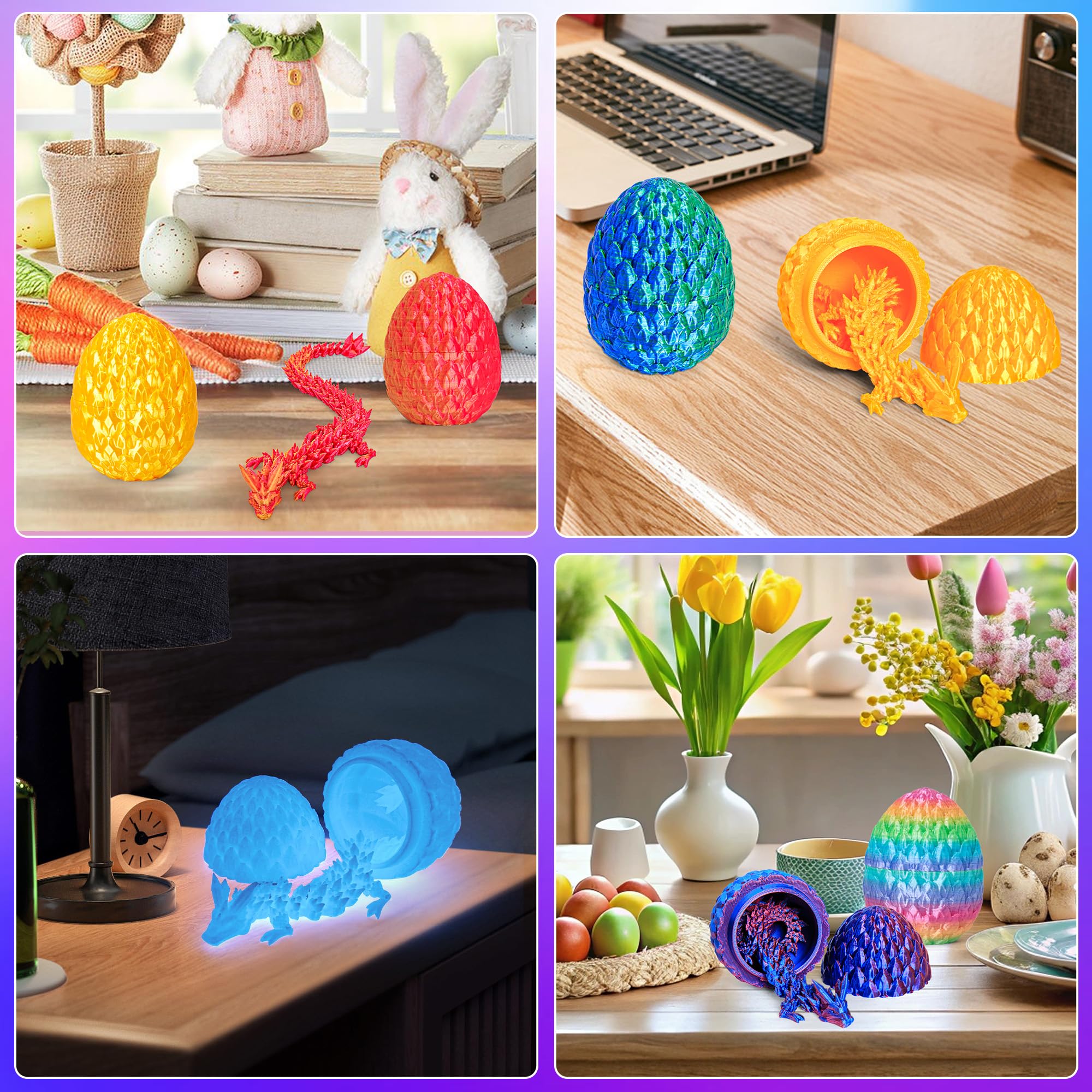 Easter Basket Stuffers 3D Printed Dragon Eggs with Dragon Inside Surprise Mystery Easter Egg Fidget Toy, Articulated Crystal Toys for Kid Easter Egg Hunt Party Favors (1PCS)