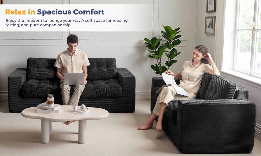 MAXYOYO 3 Seater Sofa Couch for Living Room, Tufted Boneless Couch Sofa Couch, Comfy Bubbled Bean Bag Chair for Apartment, No Assembly Needed, Beige