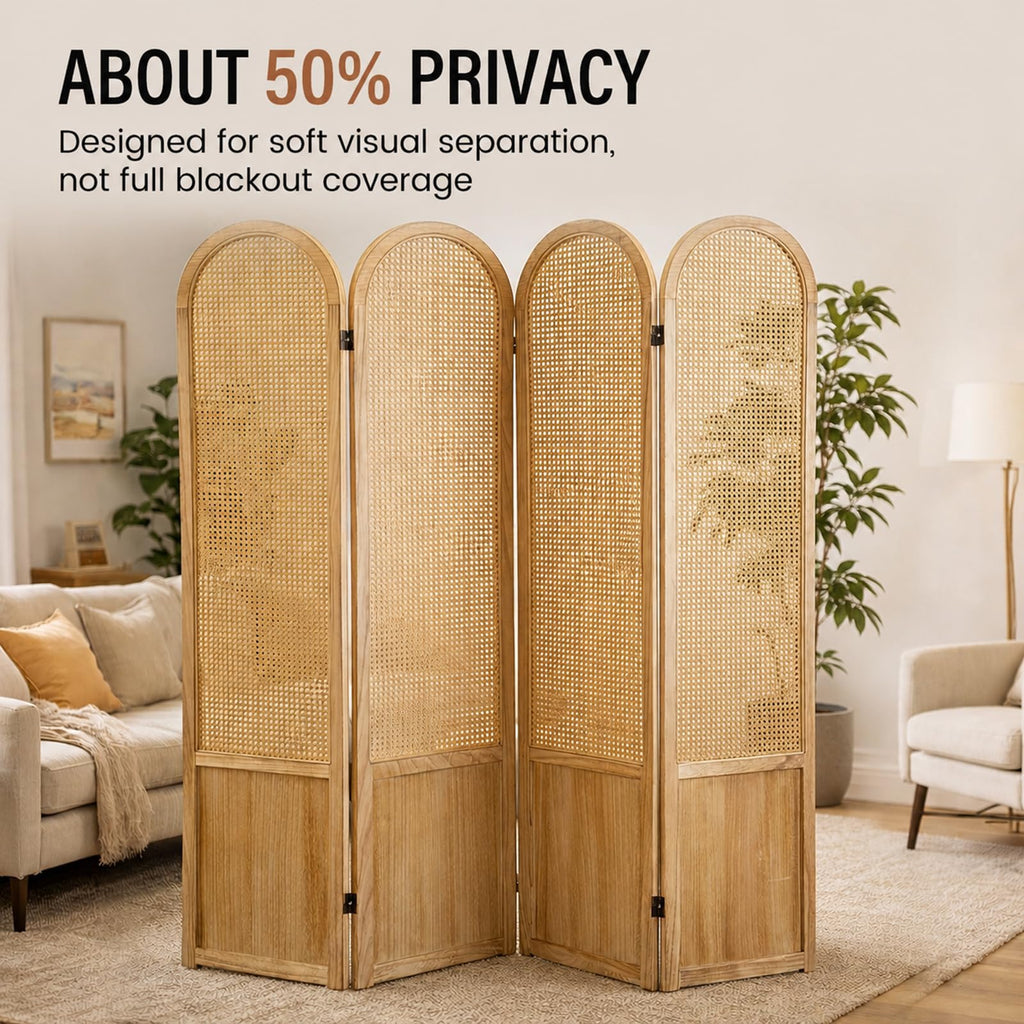 Hand-Woven Rattan Room Divider 3 Panels, 5.9 Ft Tall Wood Room Divider Panel, Partition Screen Divider Wall, Folding Privacy Screen, Wall Divider for Room Separation Home Office - Black
