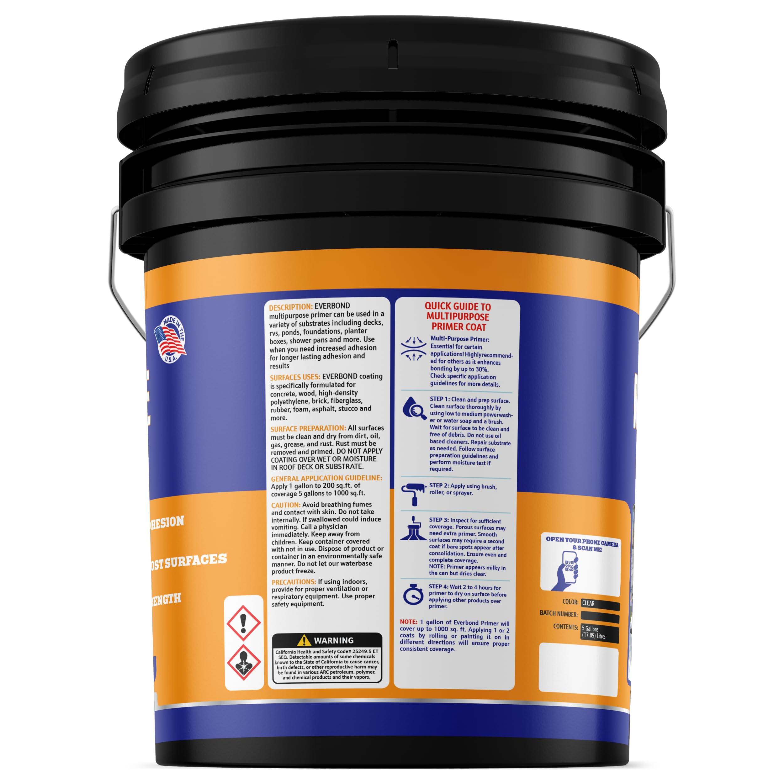 EverBond Multipurpose Primer - Primer for Roof Coatings - Use on EPDM Rubber, Wood, Fiberglass, Concrete, and Metal Surfaces - Easy to Apply on RVs, Campers, and Trailers - 1 Gallon