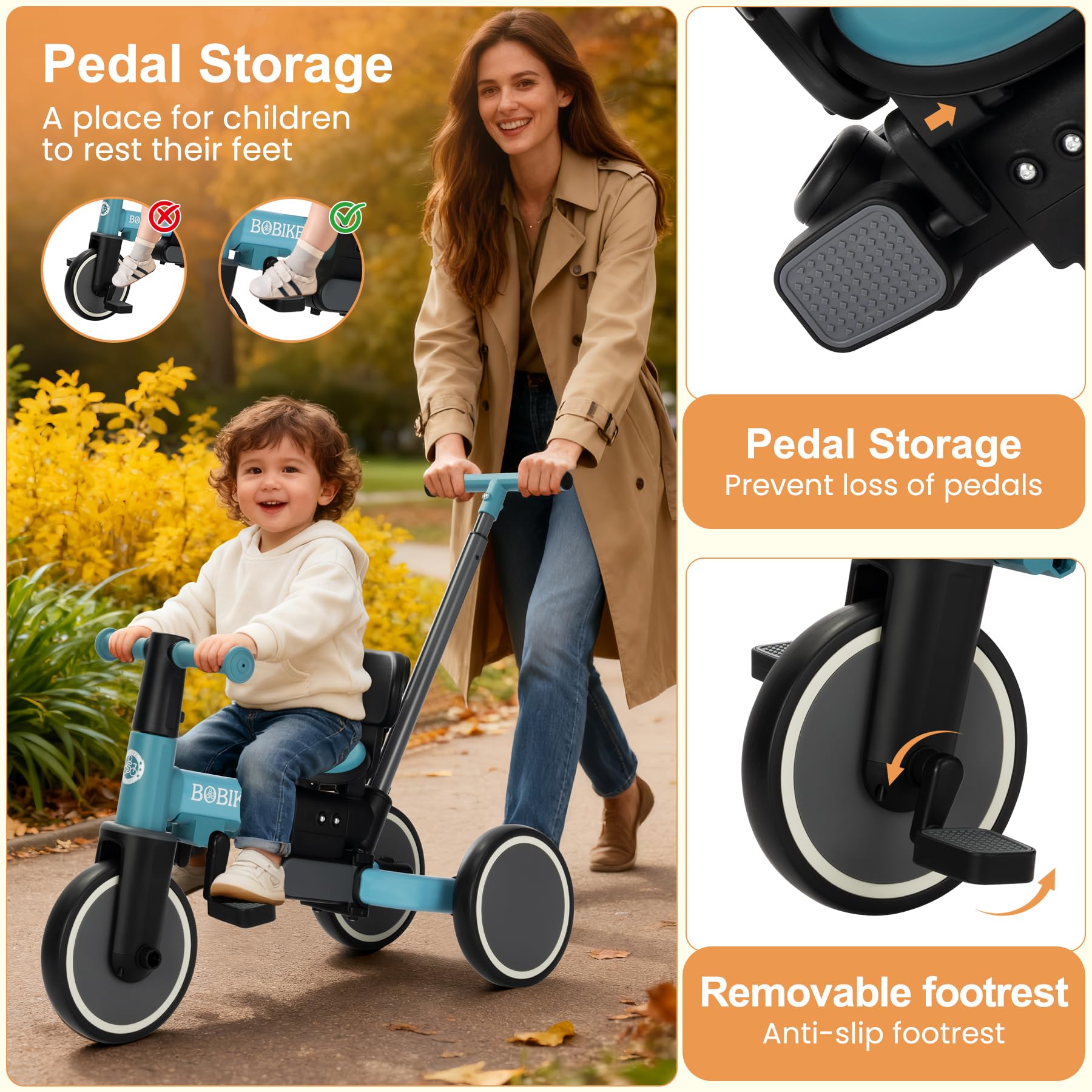 Toddler Bike with Push Handle,Tricycles for 1 to 3 Years Old, Toddler Tricycle with Push Handle for Boy Girl, Baby Balance Bike with Adjustable Seat Height and Removable Pedal (Black)