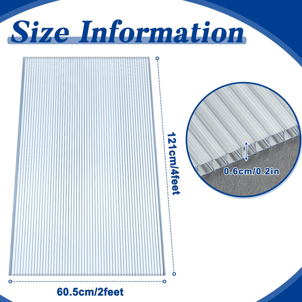 Hotop 3 Pcs Polycarbonate Greenhouse Panels Double Layer Polycarbonate Panels Waterproof UV Protected Sheet Corrugated Plastic Roof Greenhouse Replacement Cover (4' X 2' X 0.24")