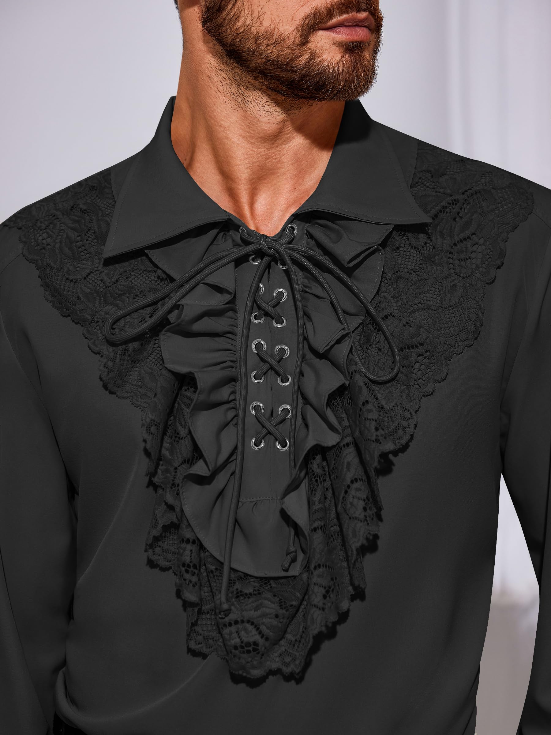 Runcati Mens Pirate Shirt Ruffle Renaissance Victorian Vampire Poet Shirts Steampunk Gothic Medieval Lace Costume