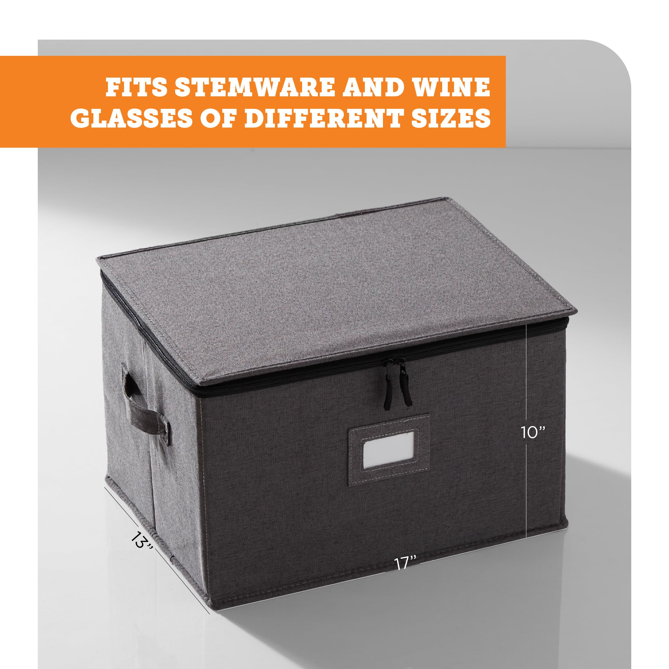 storageLAB Wine Glass Storage Containers, Hard Shell Organizer for Stemware and Glassware Sets, Stackable Wine Glass Storage Box with Dividers for Kitchen and Moving Supplies - 1 Pack, Cream