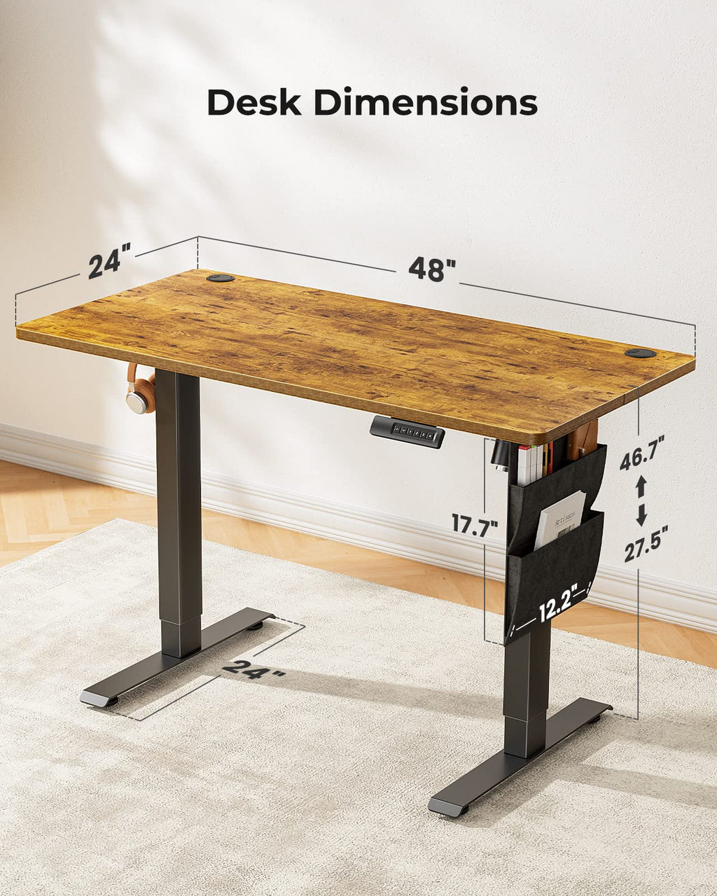 Marsail Standing Desk,Home Office Adjustable Heights Desk,Stand Up Desk,63x24 Inches Desktop Sit Stand Gaming Computer Desk for Study,Writing with 4 Memory Presets,Headphone Hook,Cable Organizer