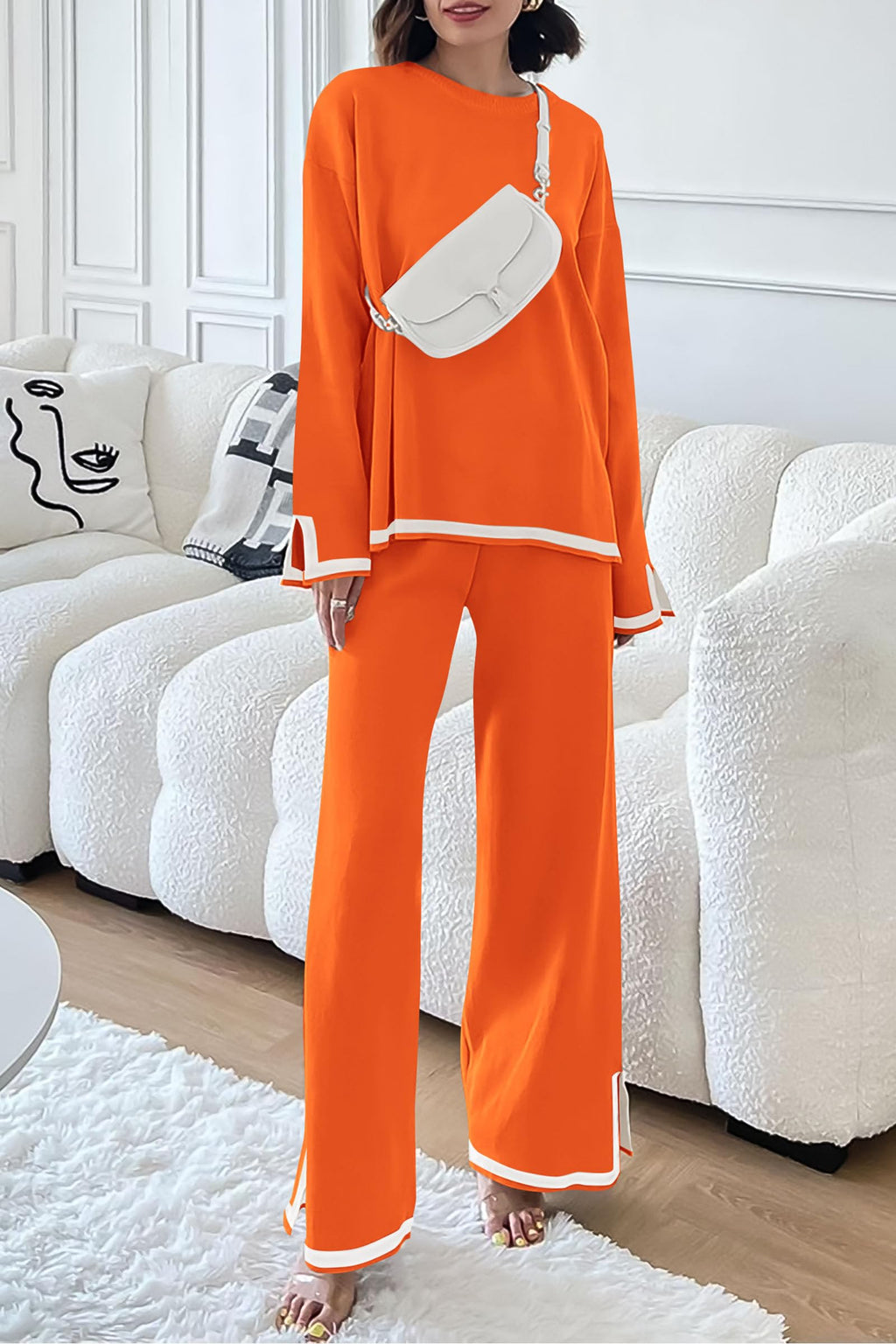 PRETTYGARDEN Women's 2 Piece Knit Sweater Set Travel Outfits | Long Sleeve Tops, Wide Leg Pants, Soft Matching Sweat Track Suits, Casual Fall Winter Clothes for Brunch, Going Out & Cruise