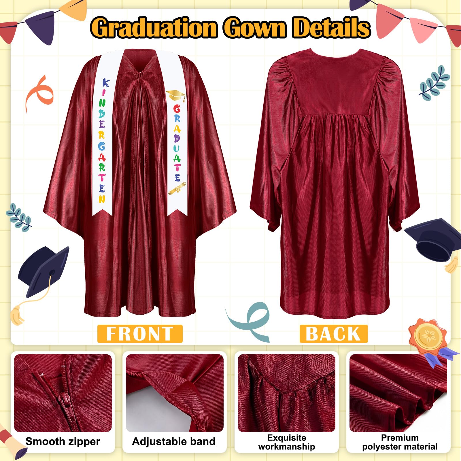 Sintuff 7 Pcs Kindergarten Preschool Graduation Cap and Gown with Bear Gifts 2026 Grad Stole Tassel Sash for Toddler Kids