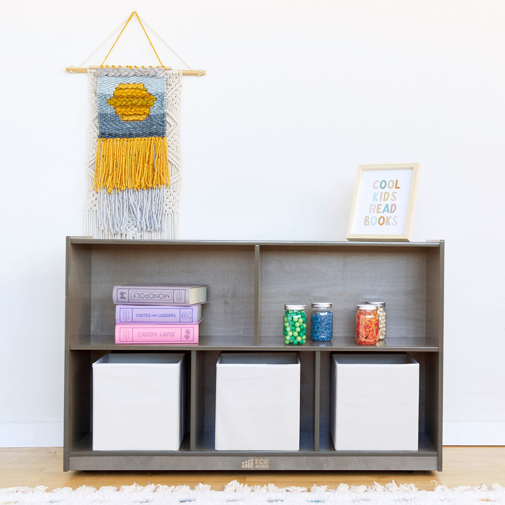 ECR4Kids 5-Compartment Mobile Storage Cabinet, Preschool, Classroom Furniture, Grey Wash