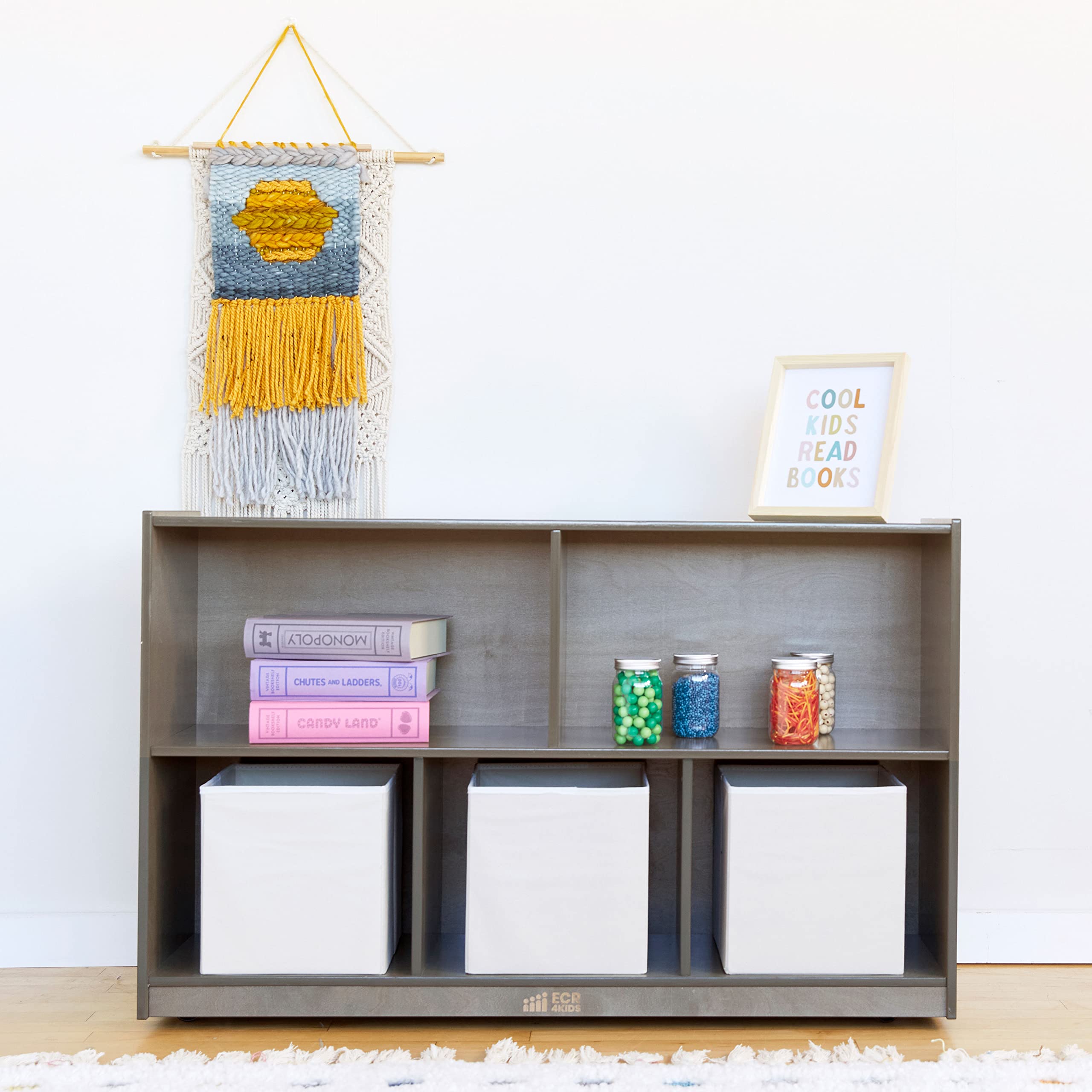 ECR4Kids 5-Compartment Mobile Storage Cabinet, Preschool, Classroom Furniture, Grey Wash