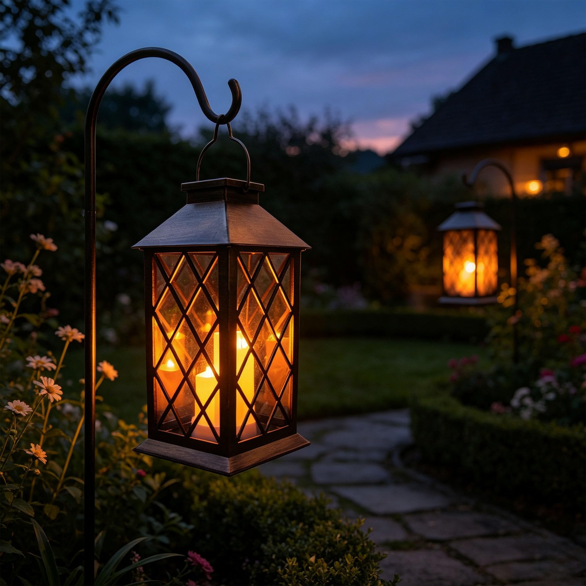 Solar Lantern Outdoor, Outdoor Hanging Candle Lanterns LED Lights - PVC Waterproof Solar Lights Decorative Lantern Lights for Table,Outdoor,Party…