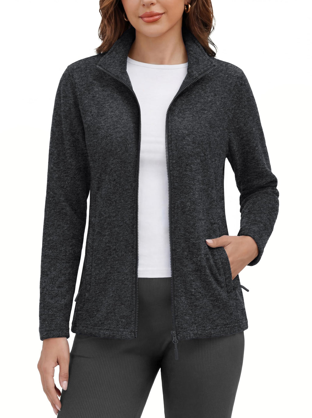 MAGCOMSEN Fleece Jacket Women Zip UP Lightweight Soft Polar Warm Winter Jackets for Women with Pockets Outdoor Hiking