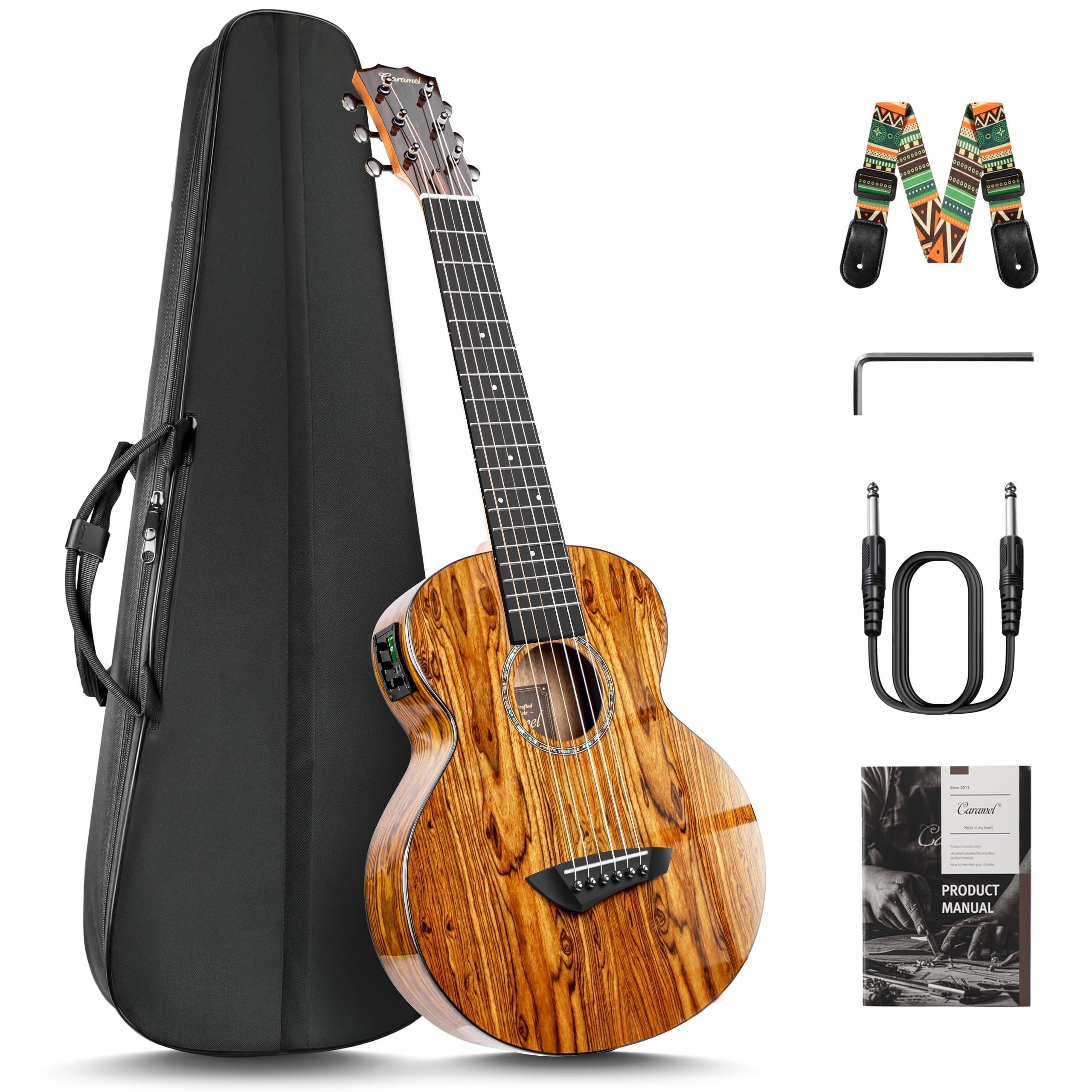 Caramel TEG95 Butterfly Bocote Glossy Tenor Acoustic & Electric Ukulele | 26-inch Handmade Professional Ukelele Kit with Accessories