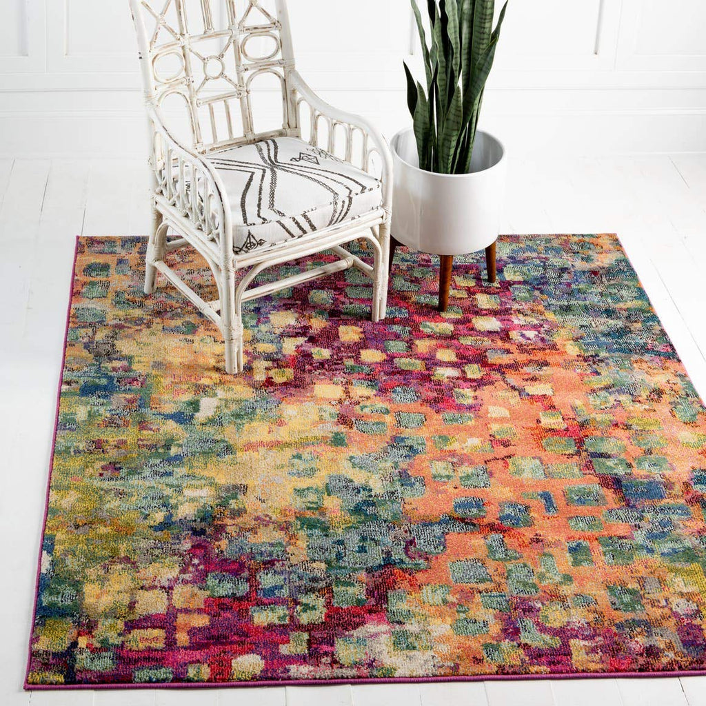Unique Loom Jardin Collection Colorful, Vibrant, Abstract, Modern Area Rug (2' 0 x 3' 0 Rectangular, Multi/ Blue)