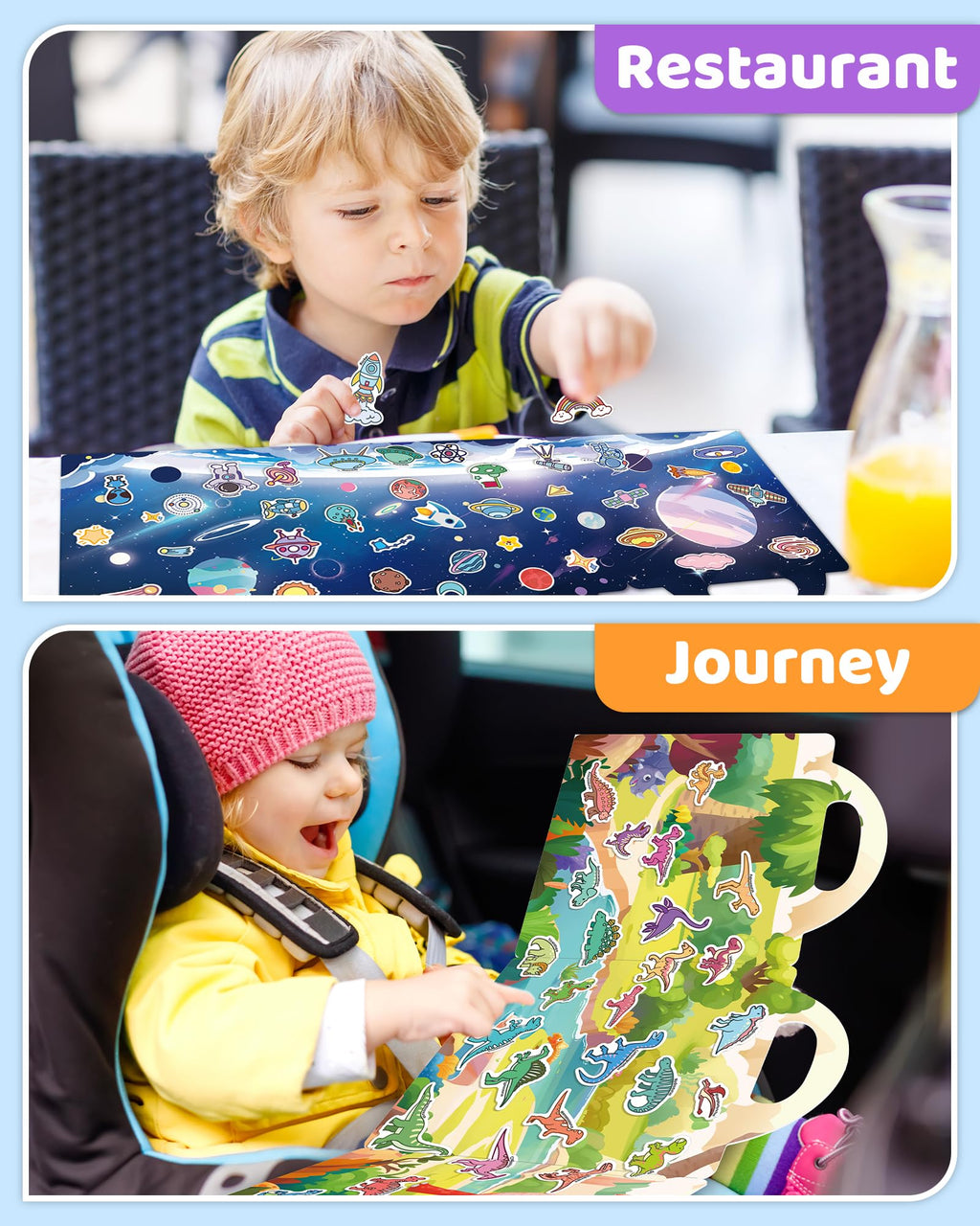 Benresive Reusable Sticker Book for Toddlers, Stickers for Kids, Travel Toys for Arts & Crafts Activities, Birthday Gift for Boys & Girls, Animals Dinosaurs Insects Themes
