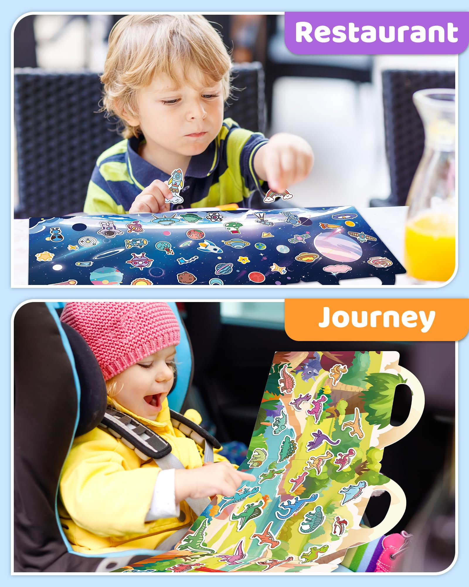 Benresive Reusable Sticker Book for Toddlers, Stickers for Kids, Travel Toys for Arts & Crafts Activities, Birthday Gift for Boys & Girls, Animals Dinosaurs Insects Themes