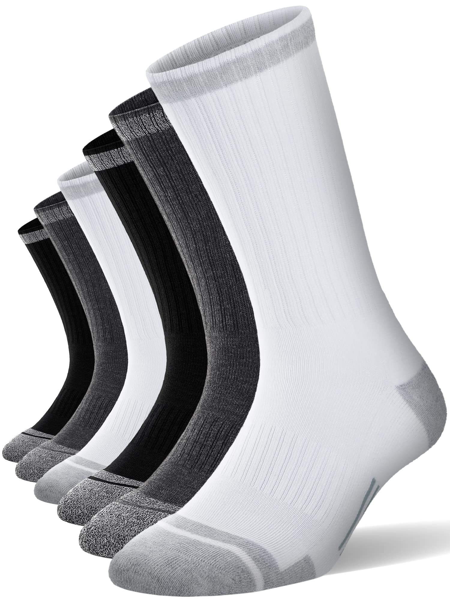 FITRELL 6 Pack Men's Athletic Moisture Wicking Crew Socks Cushioned Sport Running Work Boot Socks Size 9-12/12-15
