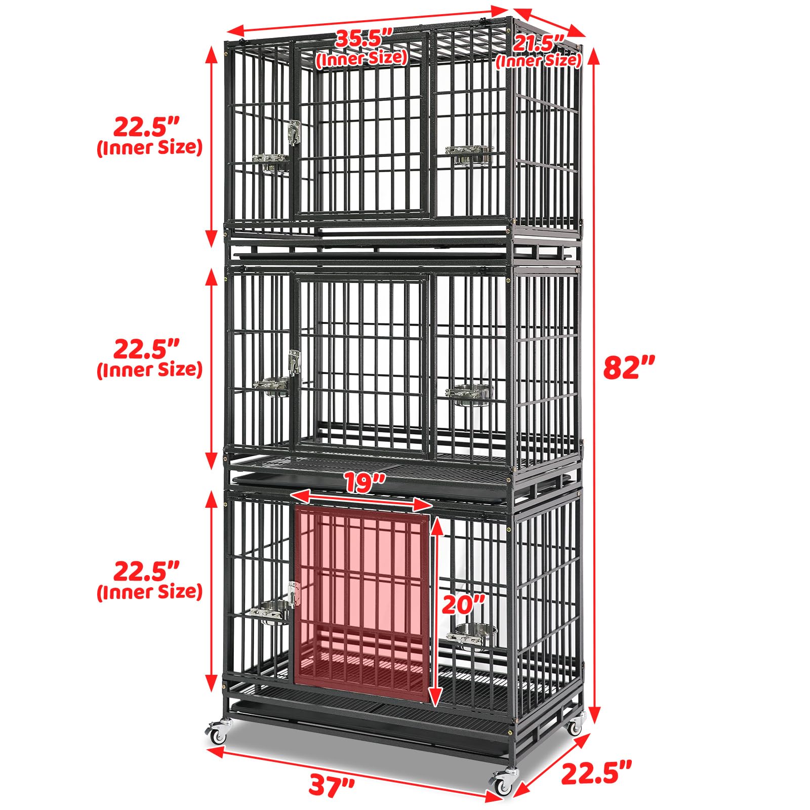 Homey Pet 37 inch Stackable Heavy Duty Dog Crate, Indestructible Escape Proof Dogs Cage Kennel with Lockable Wheels, Removable Tray & Metal Grid, Double Doors for High Anxiety Medium/Small Dogs