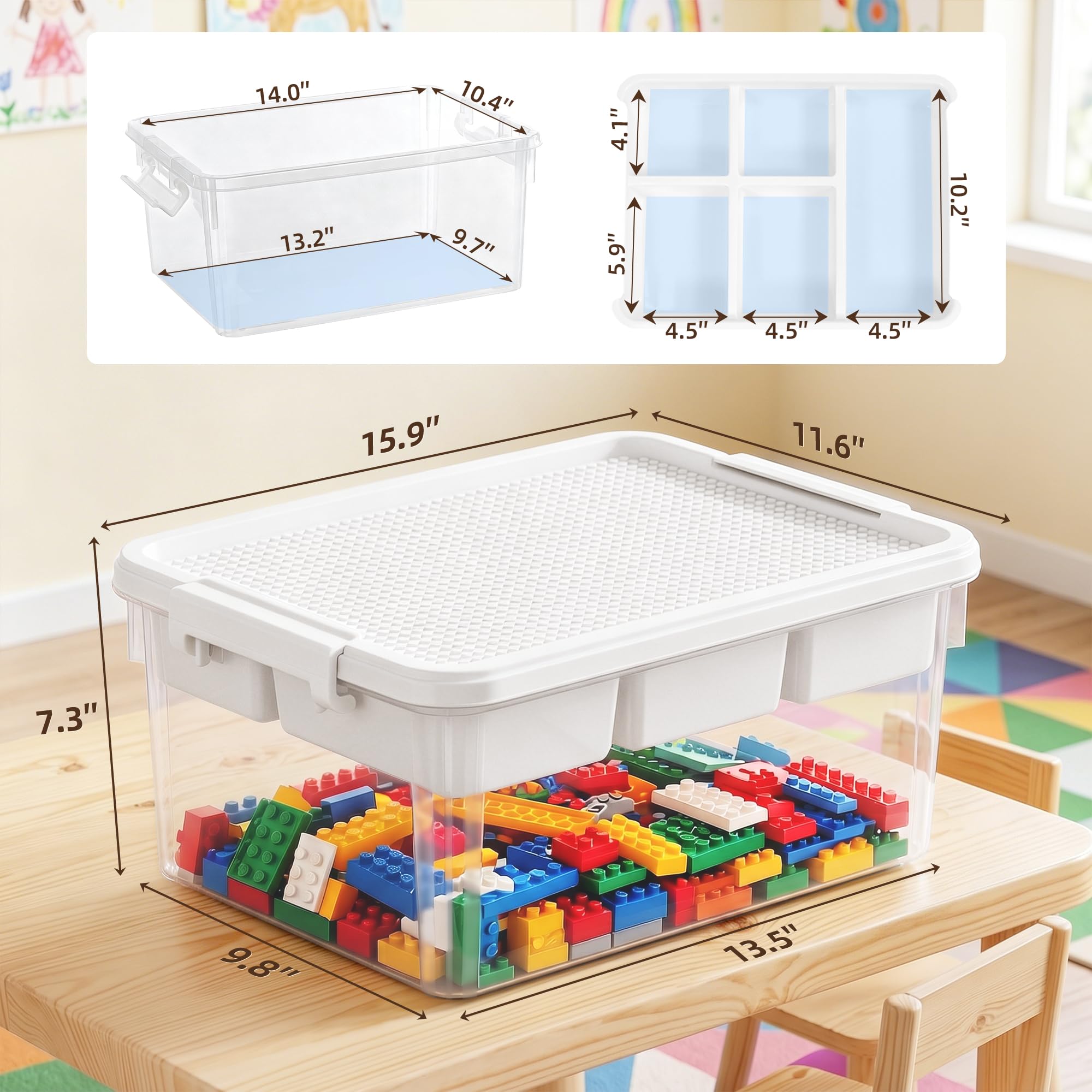 Citylife 17 QT Plastic Storage Box with Building Baseplate Lid and Removable Tray Craft Organizers and Storage Clear Storage Container for Organizing Bead, Tool, Sewing