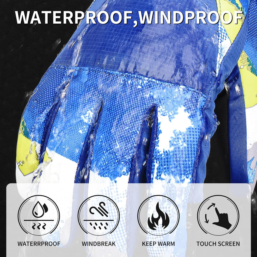 Ski Gloves,Snow Gloves Waterproof Winter Warm Cold Weather Touchscreen Gloves for Parent& Child Kids Skiing,Snowboarding