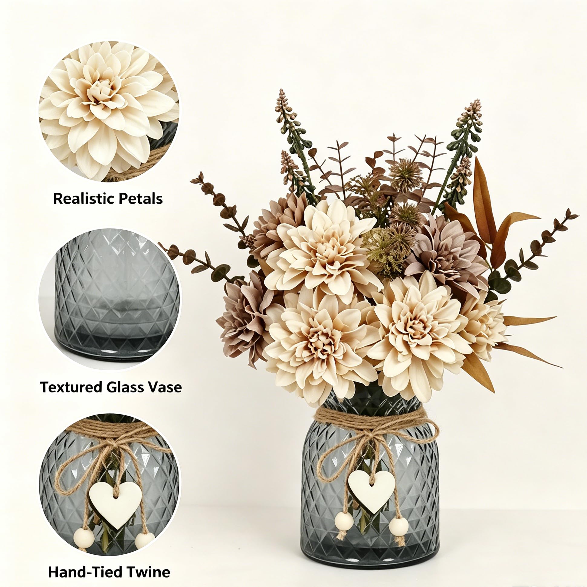 Leftover Fake Flowers in Vase,Faux Flowers in Vase,Table Centerpieces for Dining Room,Flower Centerpieces for Tables,Artificial Flowers,Kitchen Decor,Coffee Table Decor
