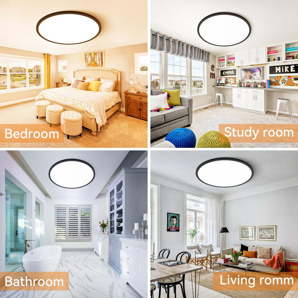 1PACK LED Flush Mount Ceiling Light Fixture, 3000K-4000K-6500K & 100W Equivalent Modern Kitchen Ceiling Lamp 15W 1500Lm 7.5 Inch Closet Round Surface for Bathroom Laundry Bedroom Hallway, Black