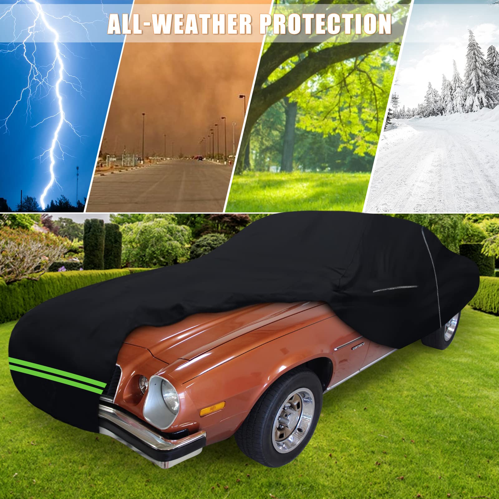 Waterproof Car Cover Replace for 1964-1978 Ford Mustang, 6 Layers All Weather Custom-Fit Mustang Full Car Covers with Zipper Door for Snow Rain Dust Hail Protection (1964-1978)