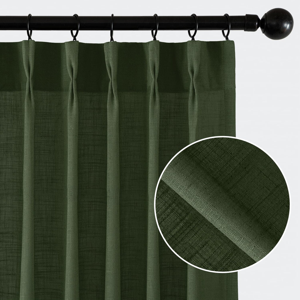 MIULEE Pinch Pleated Linen Curtains 84 Inches Long 2 Panels for Bedroom Living Room, Soft Thick Linen Textured Window Drapes Back Tab Hooks Semi Sheer Light Filtering Farmhouse，Beige
