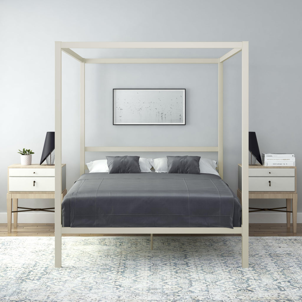 DHP King Metal Canopy Bed, Modern Design with Built-In Headboard, Sturdy Frame, No Box Spring Needed, Gunmetal Gray