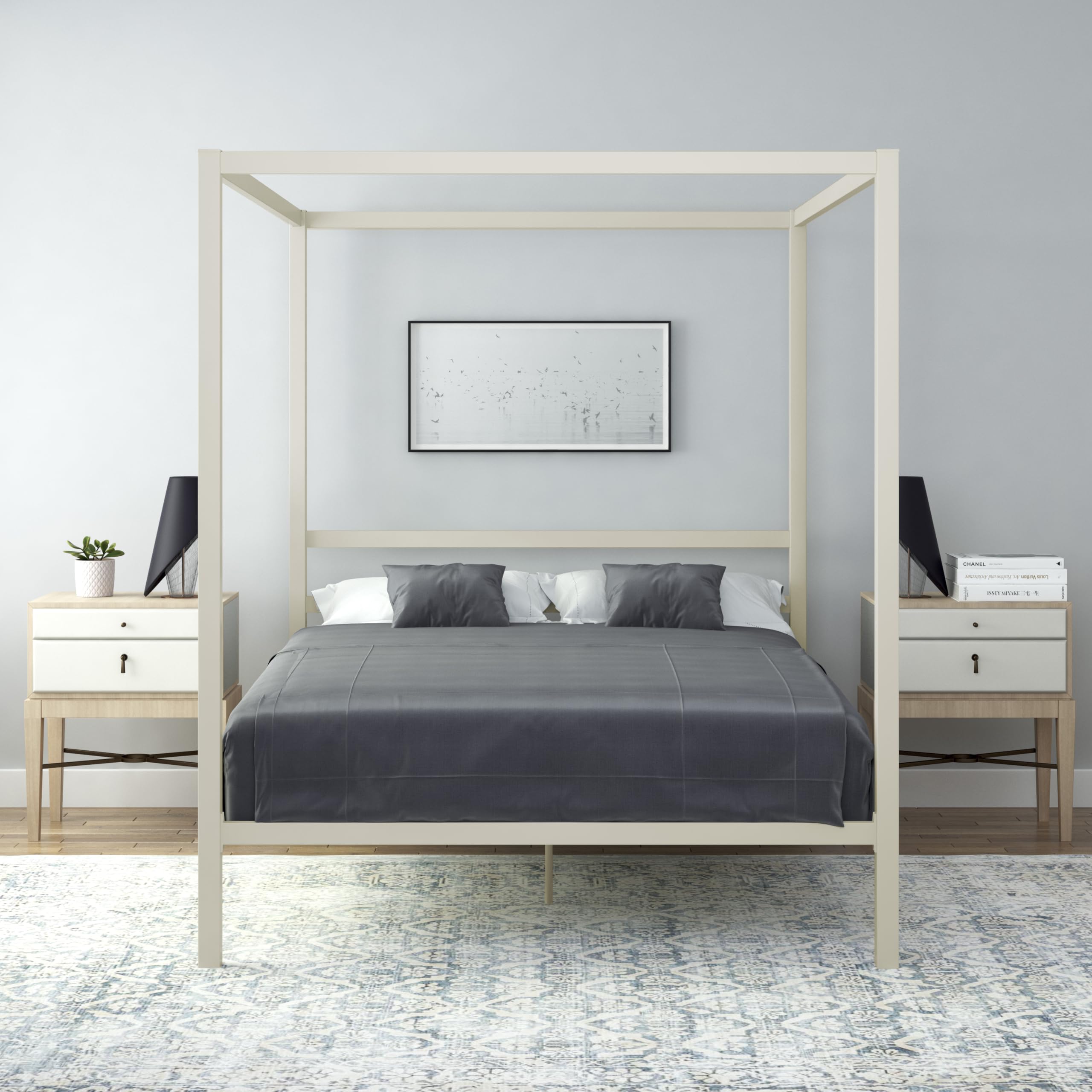 DHP King Metal Canopy Bed, Modern Design with Built-In Headboard, Sturdy Frame, No Box Spring Needed, Gunmetal Gray