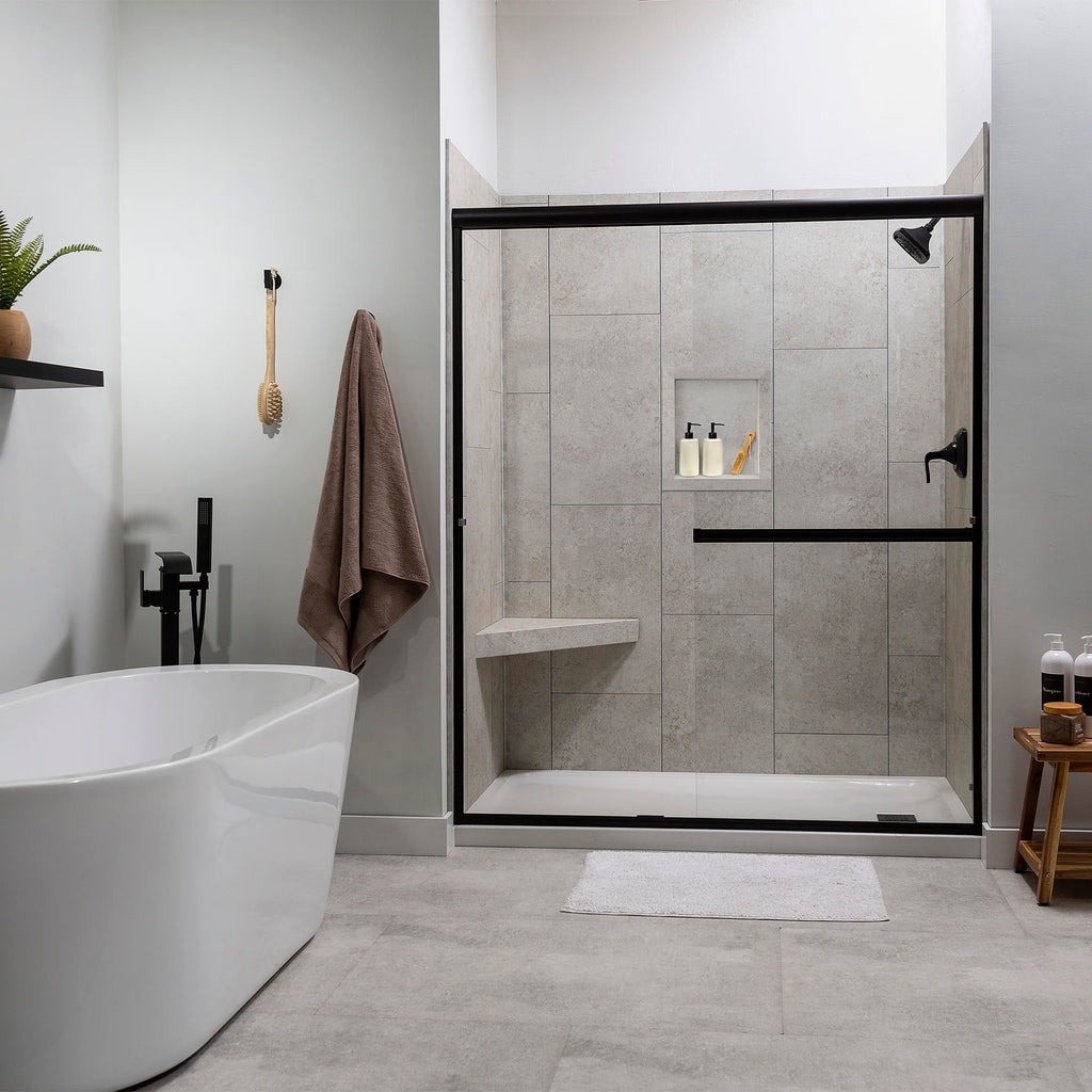 Palisade 17.5 in x 15.5 in Vinyl Shower Niche Ashen Slate | Waterproof Shower Insert